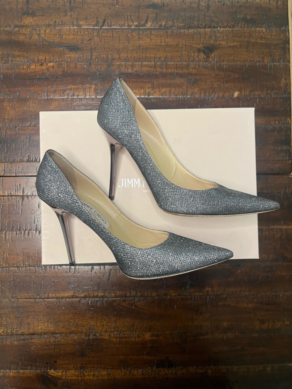 Jimmy Choo Abel Pumps Heels Anthracite Lame Glitter Size 39